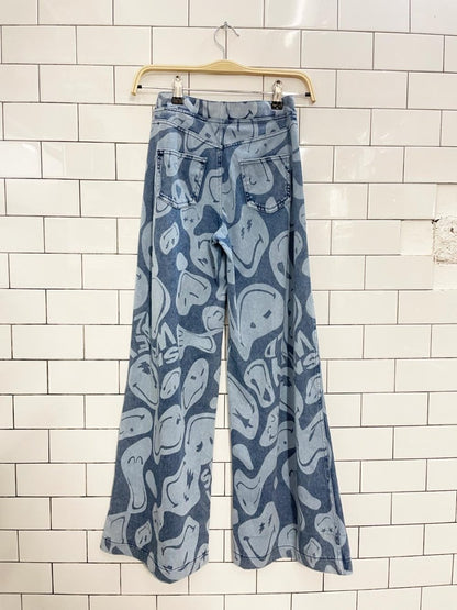 h&m x smiley super wide leg bleach dye jeans - good market thrift store