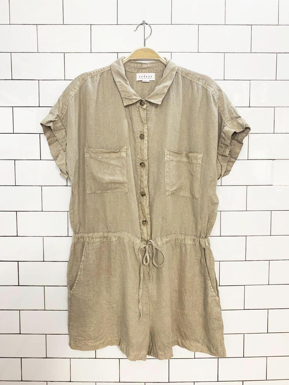 velvet graham & spencer 100% linen clare utility romper | made in usa | anthropologie