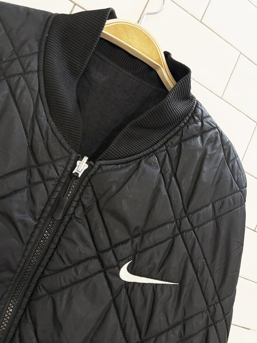 vintage 90s nike check reversible quilted bomber jacket
