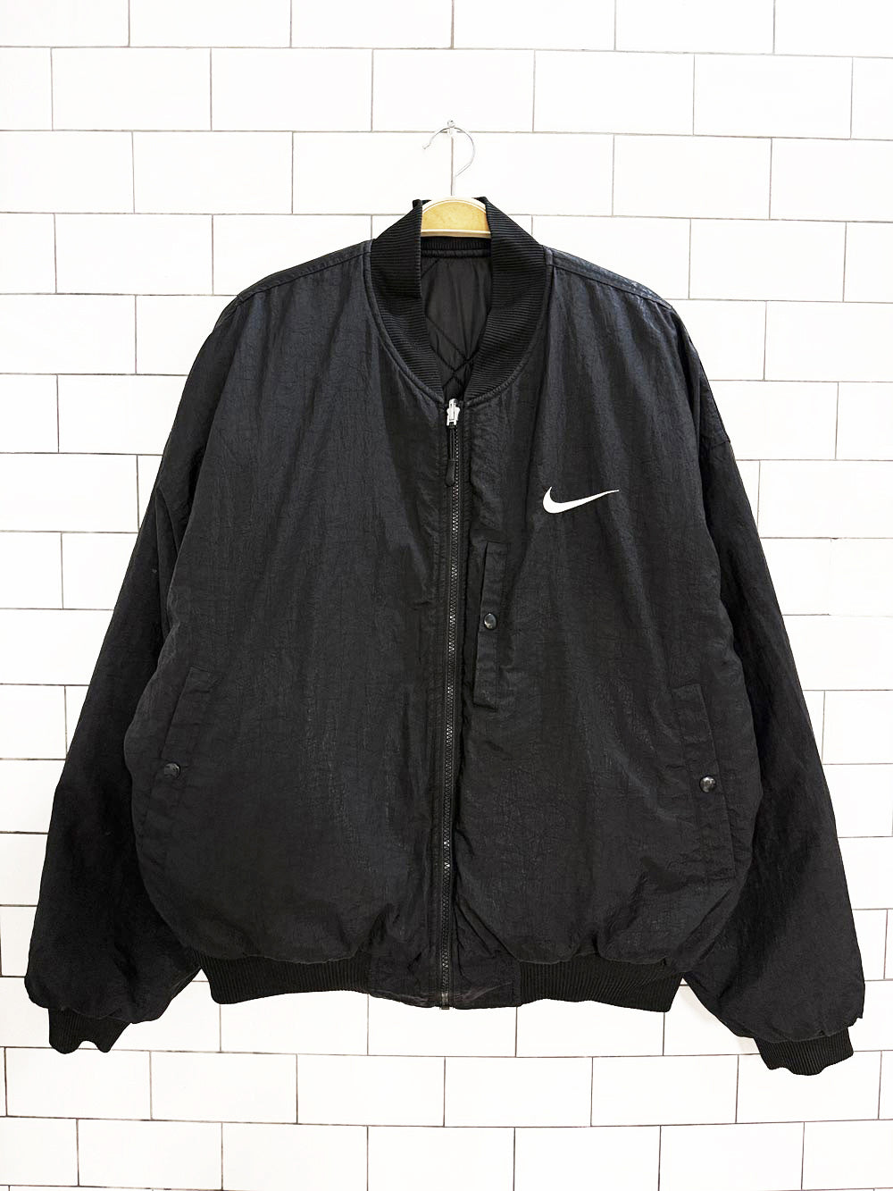 vintage 90s nike check reversible quilted bomber jacket
