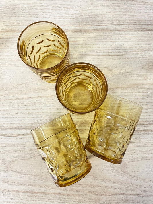 x4 vintage amber depression glass short tumblers - good market thrift store