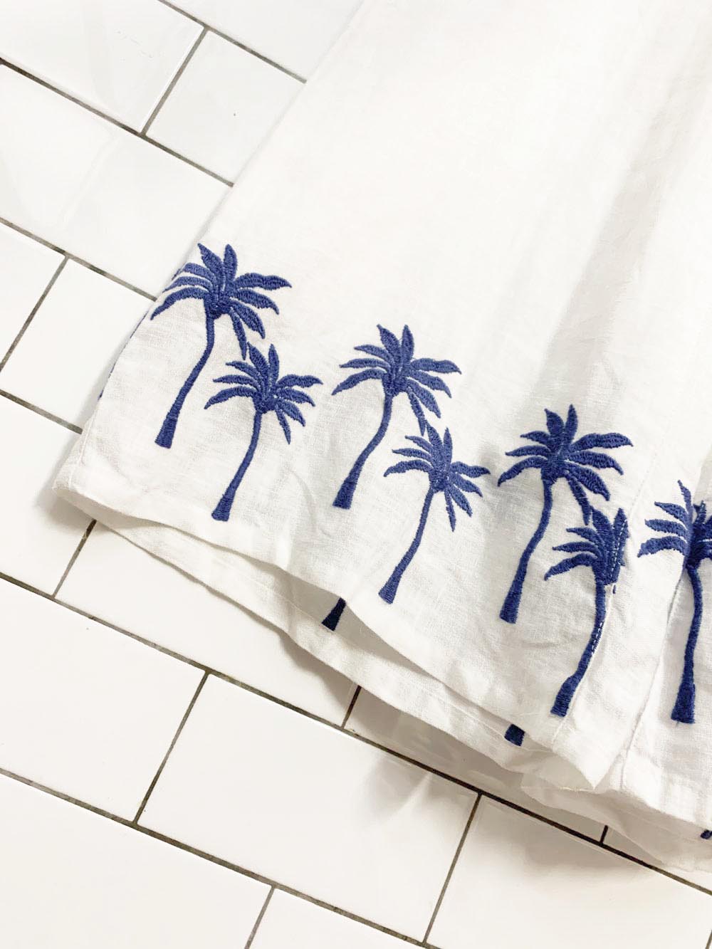 calypso st. barth 100% linen wide leg palm tree embroidered pants