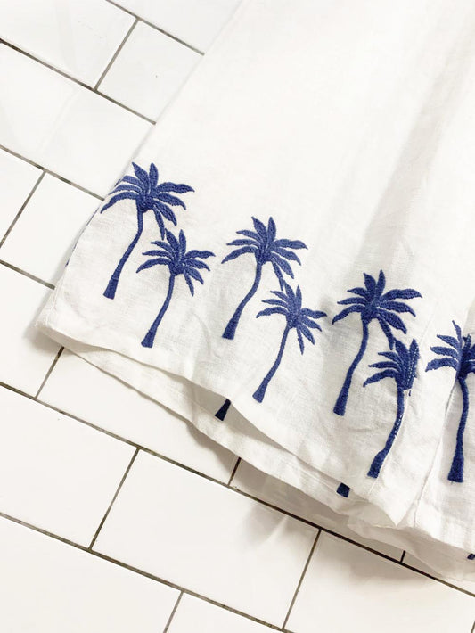 calypso st. barth 100% linen wide leg palm tree embroidered pants