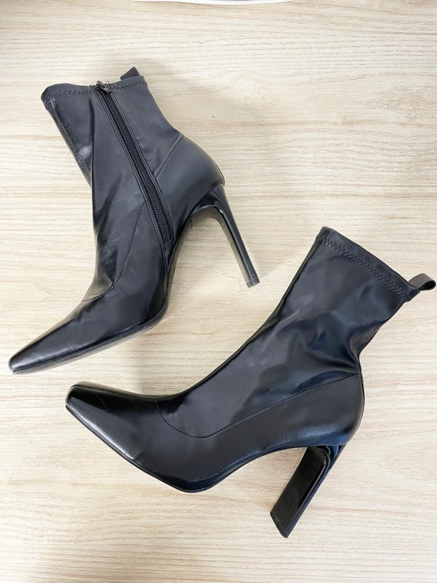 zara stretch patent sock heeled square toe boots - good market thrift store