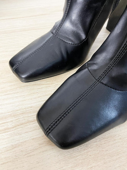 zara stretch patent sock heeled square toe boots - good market thrift store