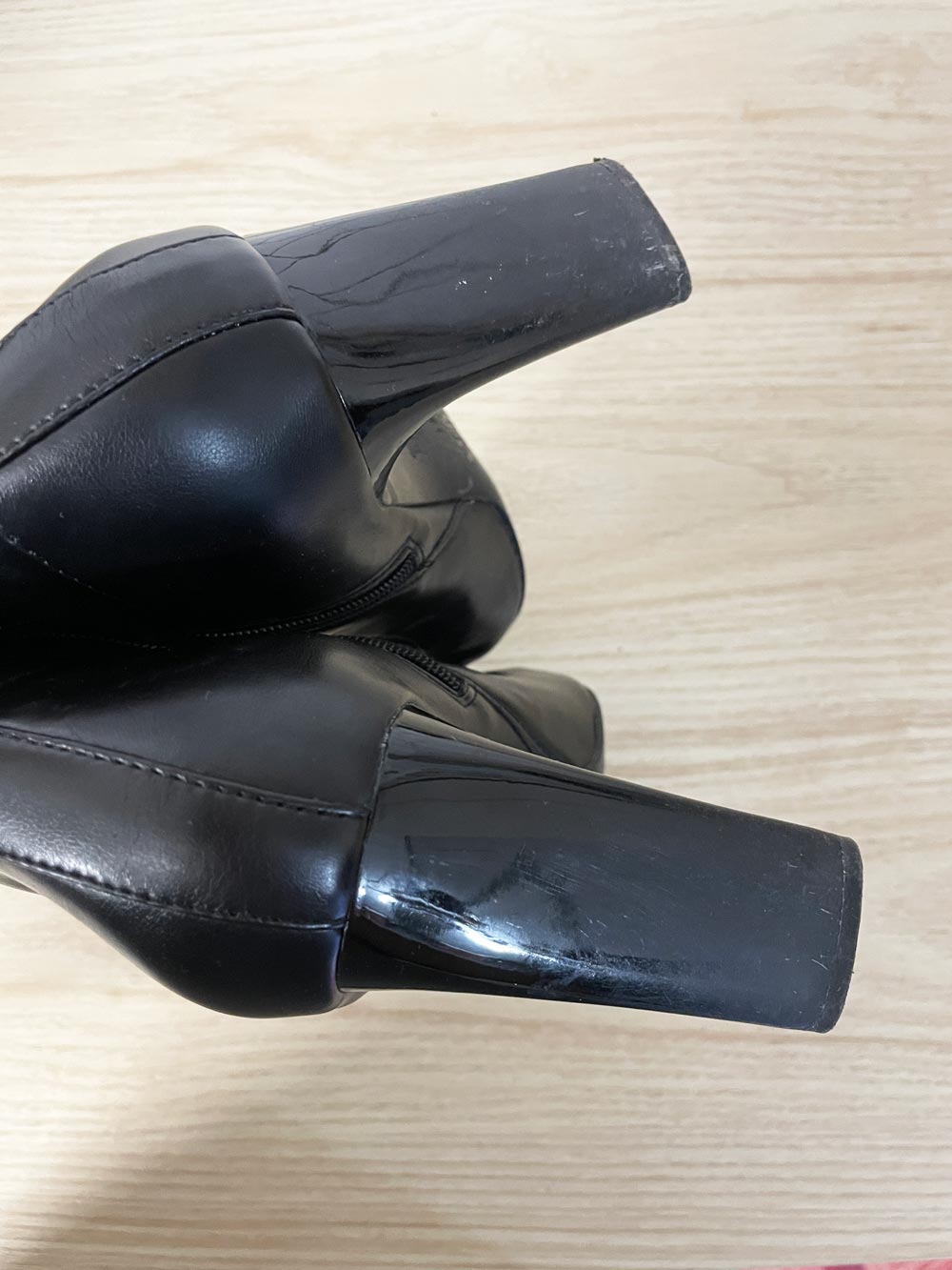 zara stretch patent sock heeled square toe boots - good market thrift store