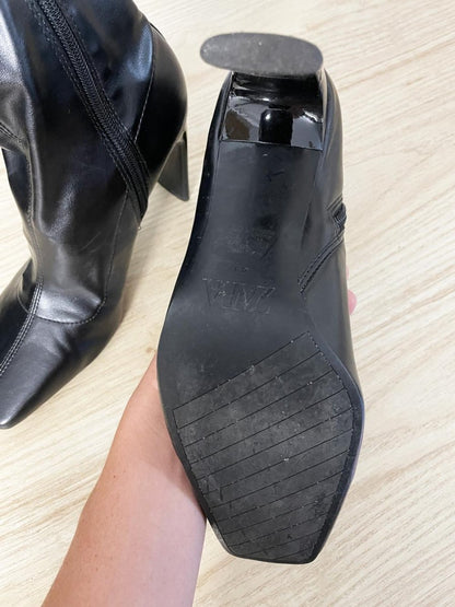 zara stretch patent sock heeled square toe boots - good market thrift store