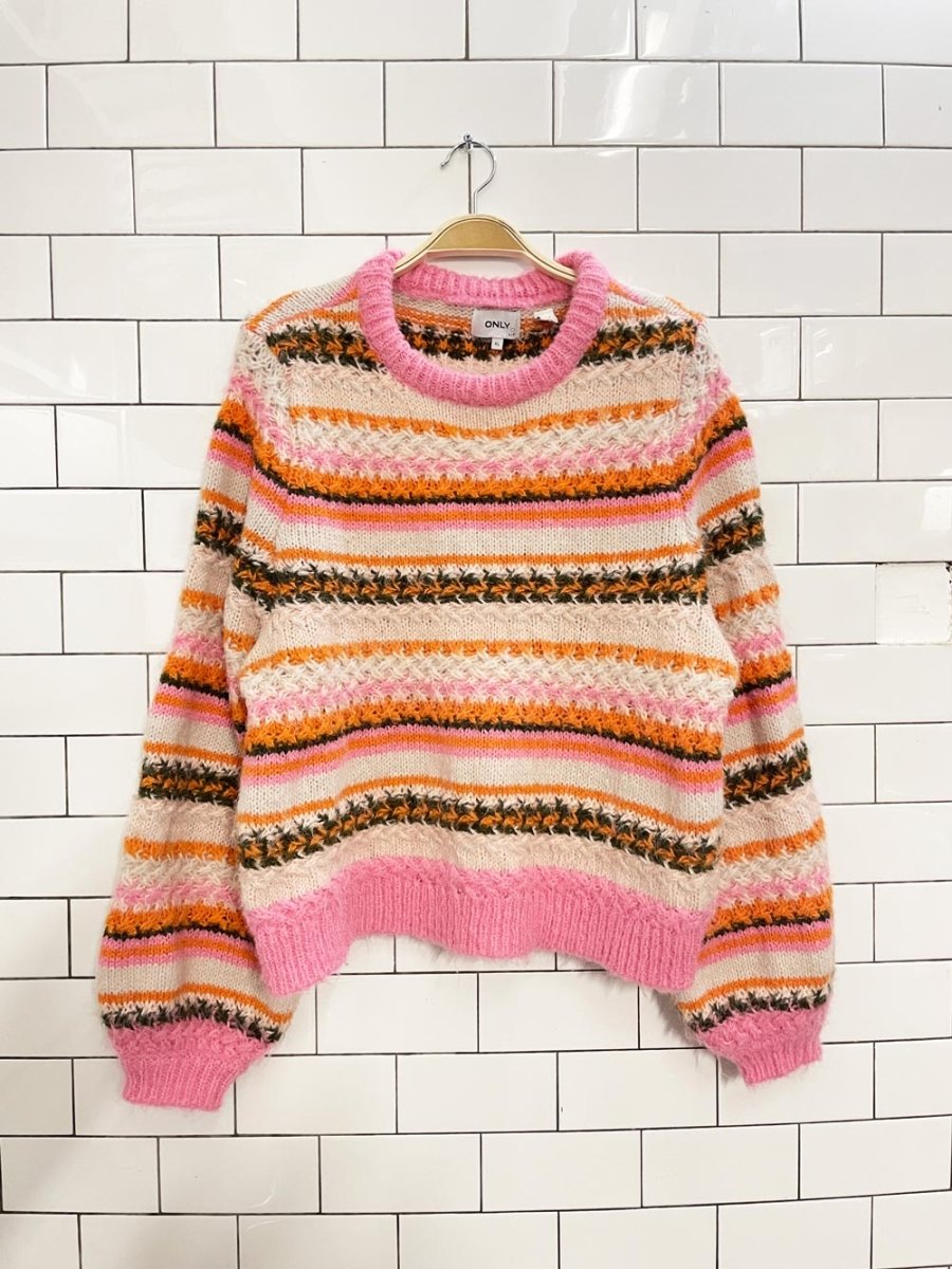 only mabel balloon sleeve striped knit sweater - good market thrift store