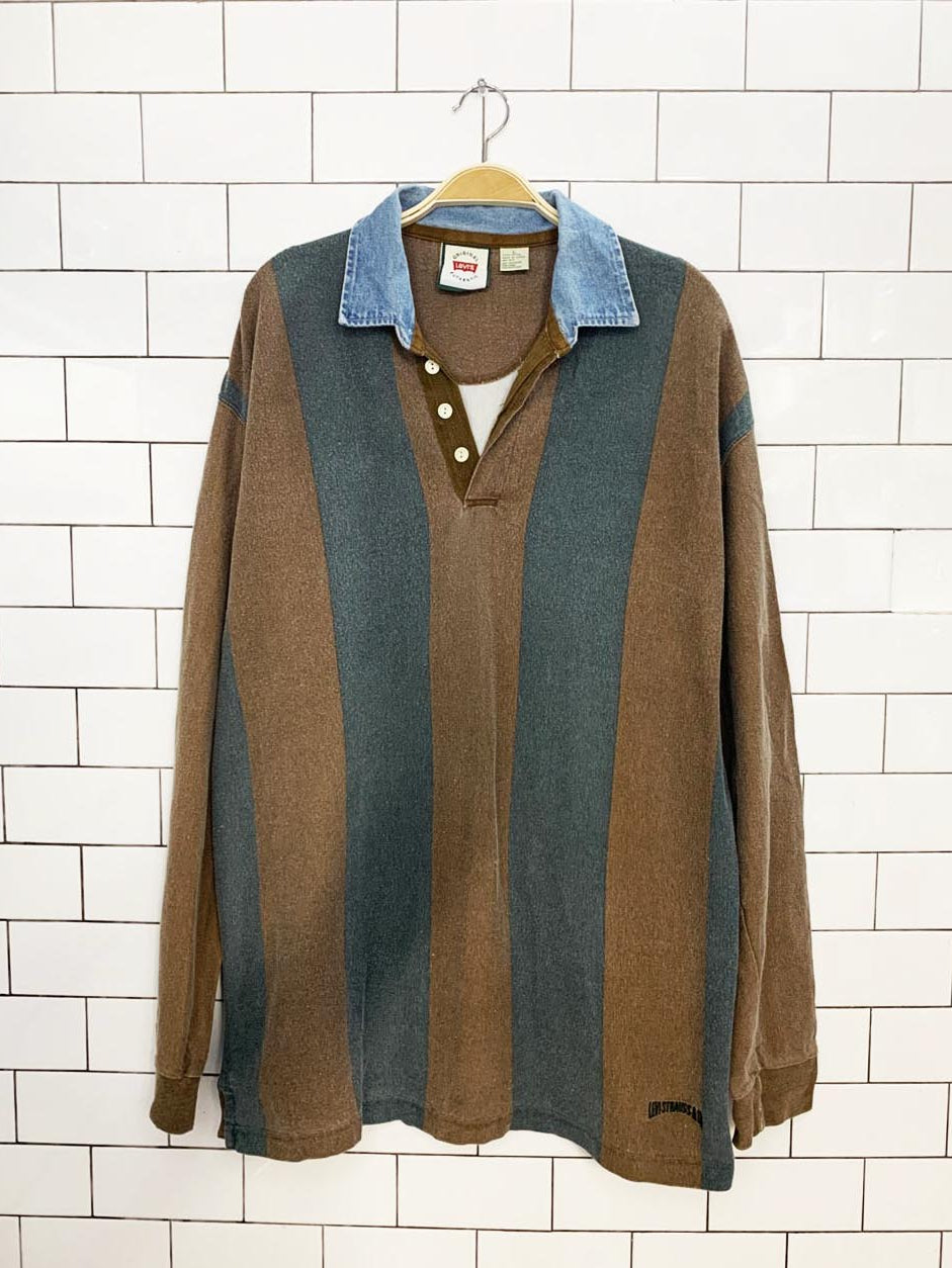 vintage 90s levi's two tone denim collar faded rugby pullover