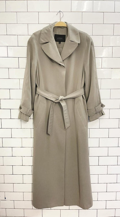 vintage utex herringbone pleated back minimal trench coat - good market thrift store