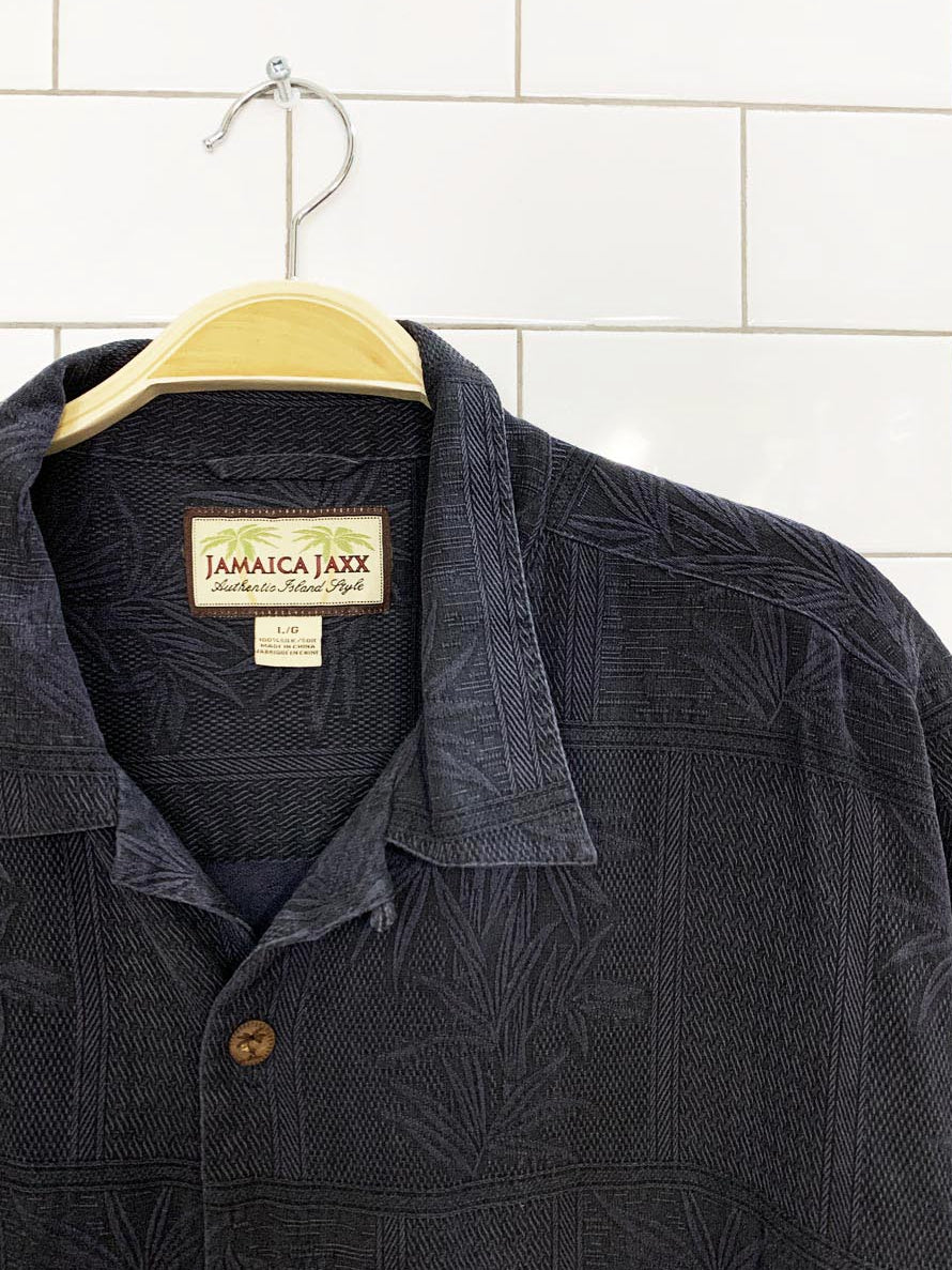 jamaica jaxx 100% silk full button cabana shirt