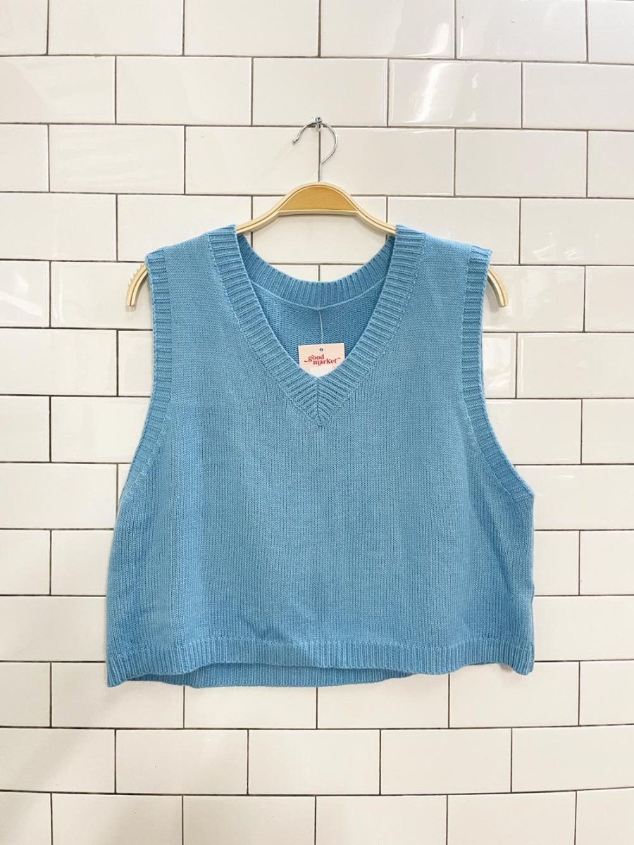 boxy knit baby blue sweater vest - good market thrift store