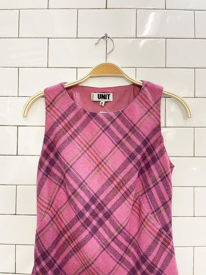 y2k unit collection pink tartan wool dress - good market thrift store