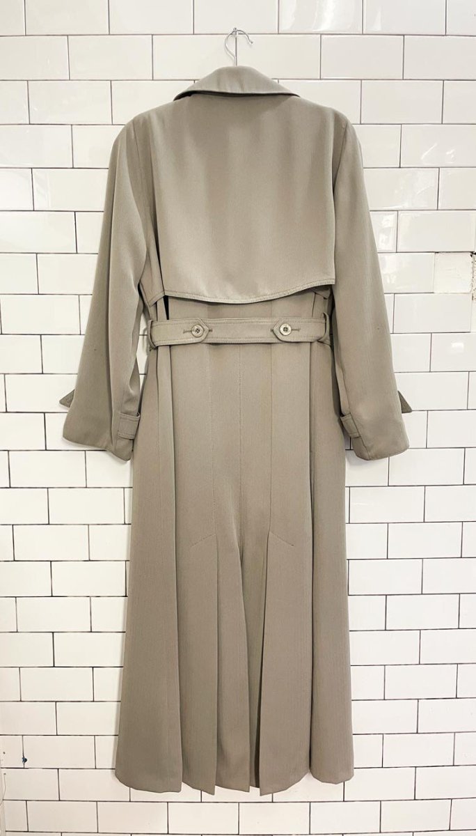 vintage utex herringbone pleated back minimal trench coat - good market thrift store