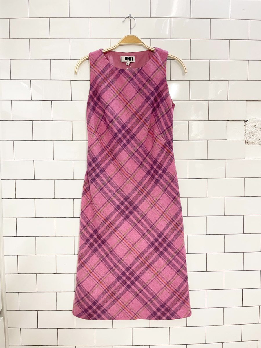 y2k unit collection pink tartan wool dress - good market thrift store