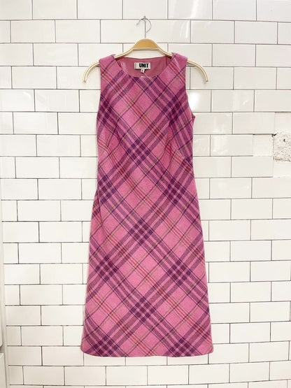 y2k unit collection pink tartan wool dress - good market thrift store