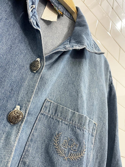 vintage 80s paris sport club crest pocket denim jumpsuit | made in USA - good market thrift store