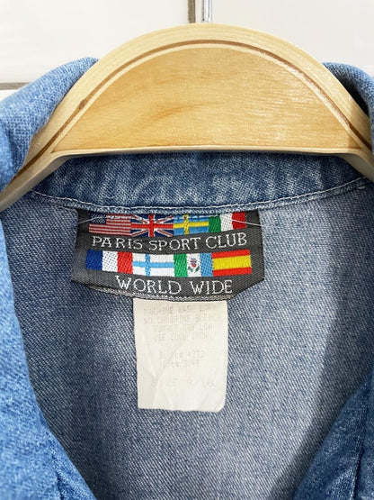 vintage 80s paris sport club crest pocket denim jumpsuit | made in USA - good market thrift store