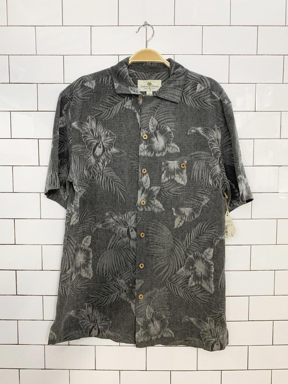 nwt vintage island shores 100% silk full button resort shirt