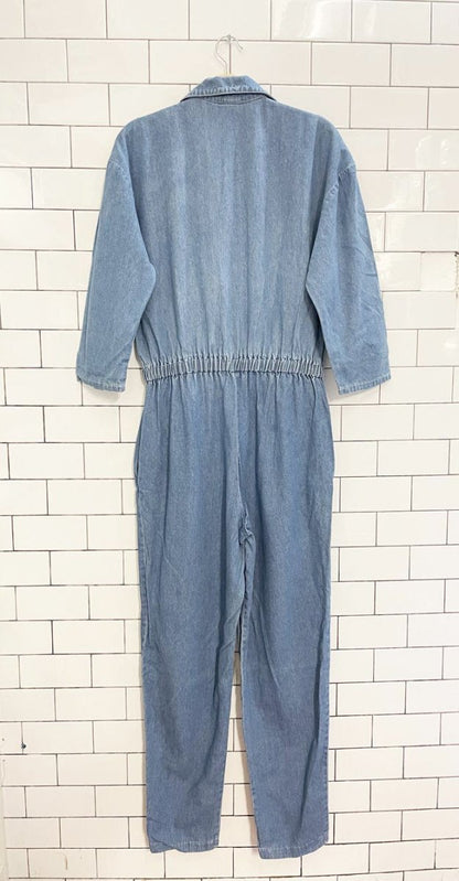 vintage 80s paris sport club crest pocket denim jumpsuit | made in USA - good market thrift store