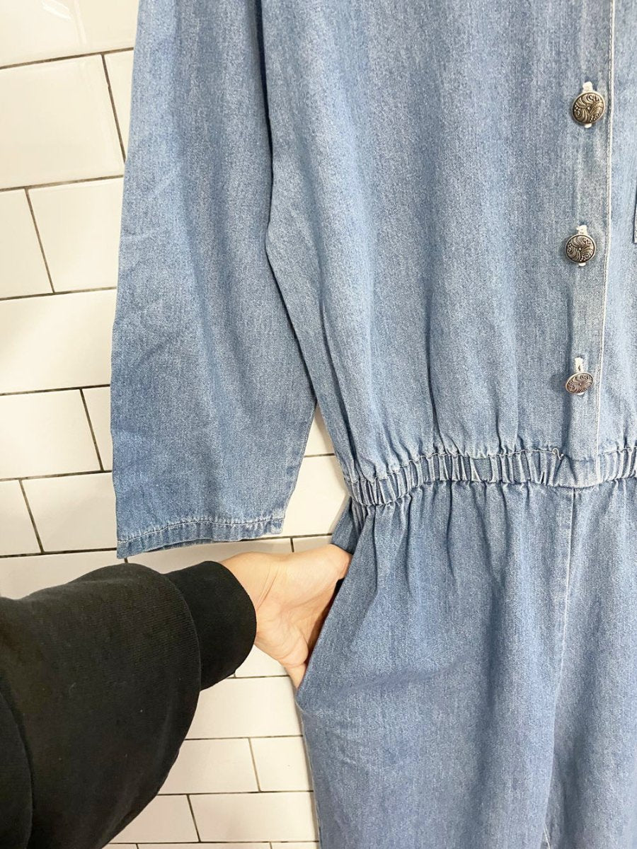 vintage 80s paris sport club crest pocket denim jumpsuit | made in USA - good market thrift store