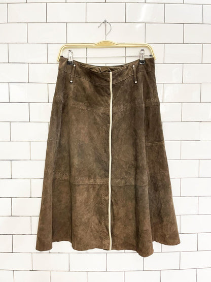 vintage 00s carlisle soft lamb suede snap button midi skirt - good market thrift store