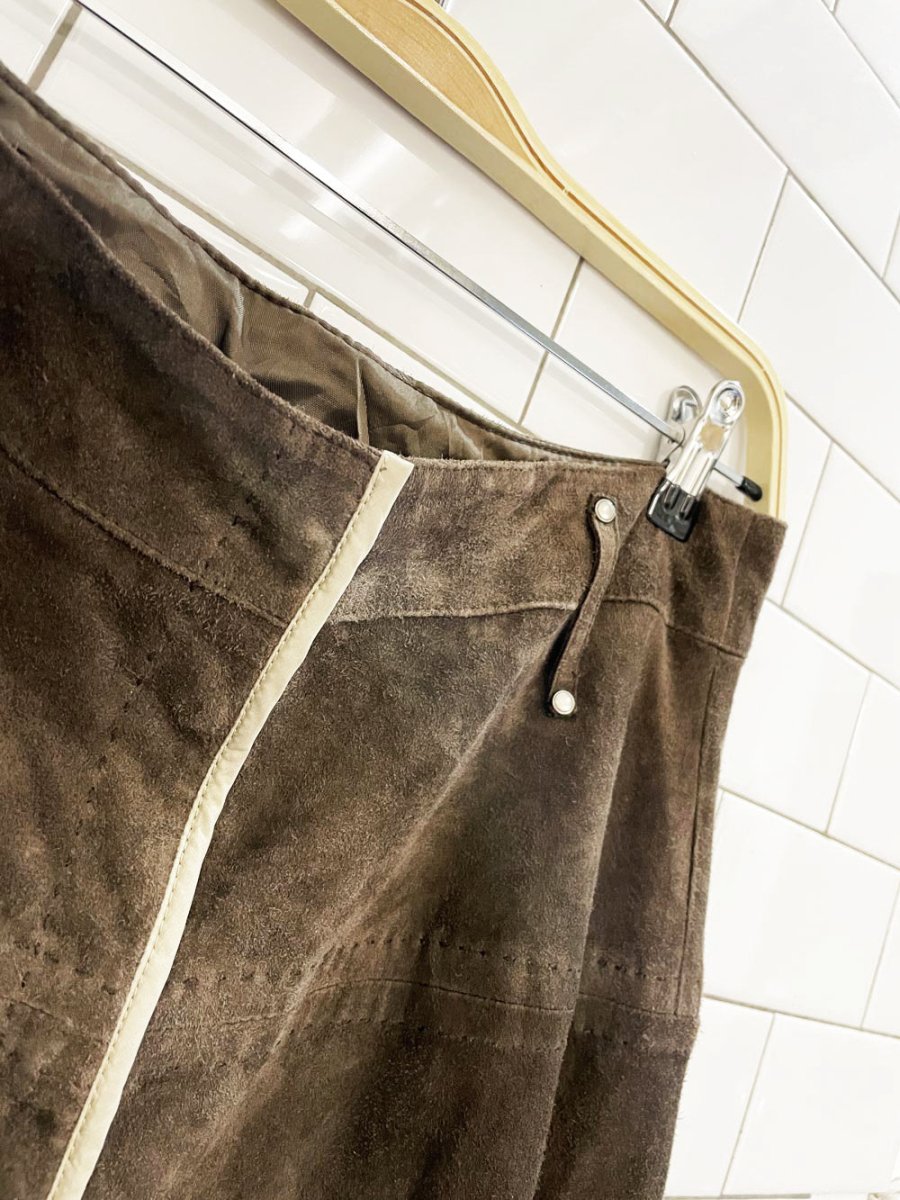 vintage 00s carlisle soft lamb suede snap button midi skirt - good market thrift store