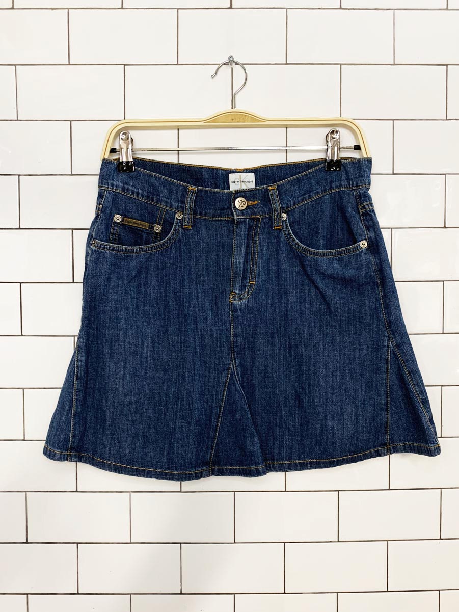 vintage 90s calvin klein tulip hem denim mini skirt