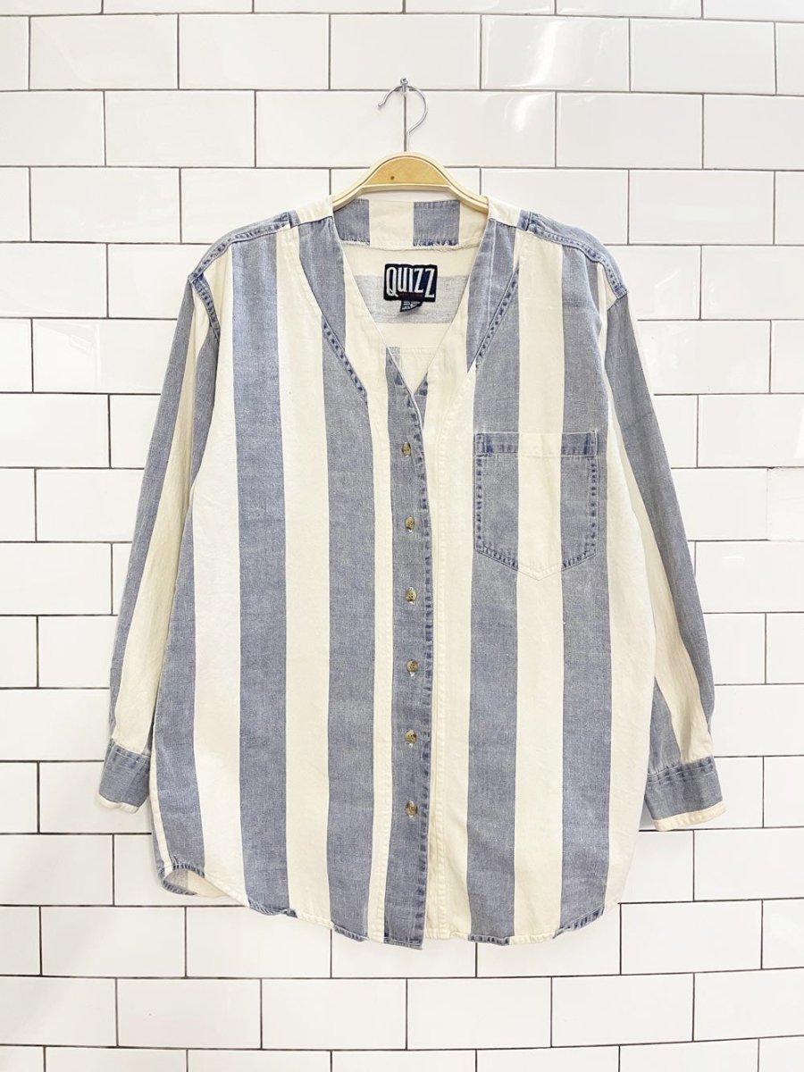vintage 90s quizz new york big stripe denim shirt - good market thrift store