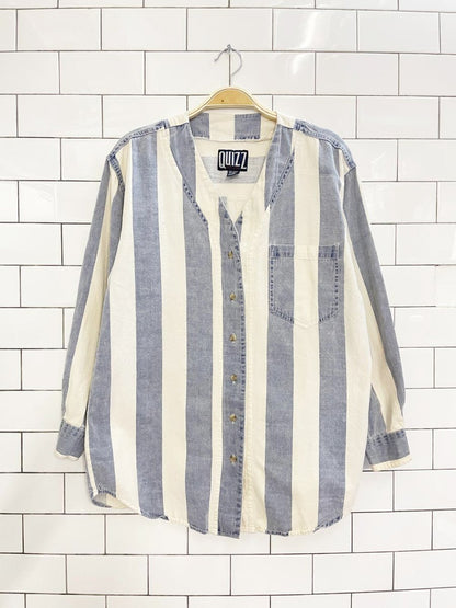vintage 90s quizz new york big stripe denim shirt - good market thrift store