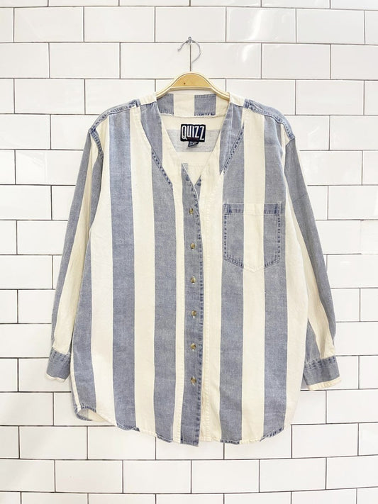 vintage 90s quizz new york big stripe denim shirt - good market thrift store