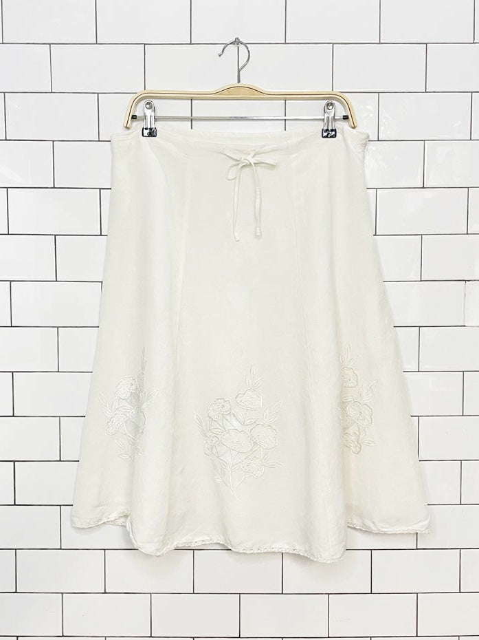 vintage 00s lynn cantin ramie-blend embroidered flared skirt