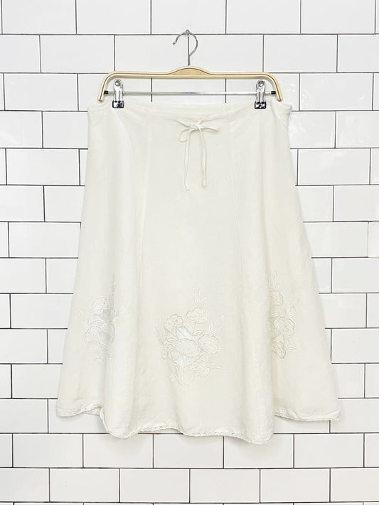 vintage 00s lynn cantin ramie-blend embroidered flared skirt