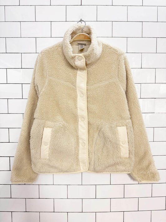 ll bean sherpa fleece snap button short jacket