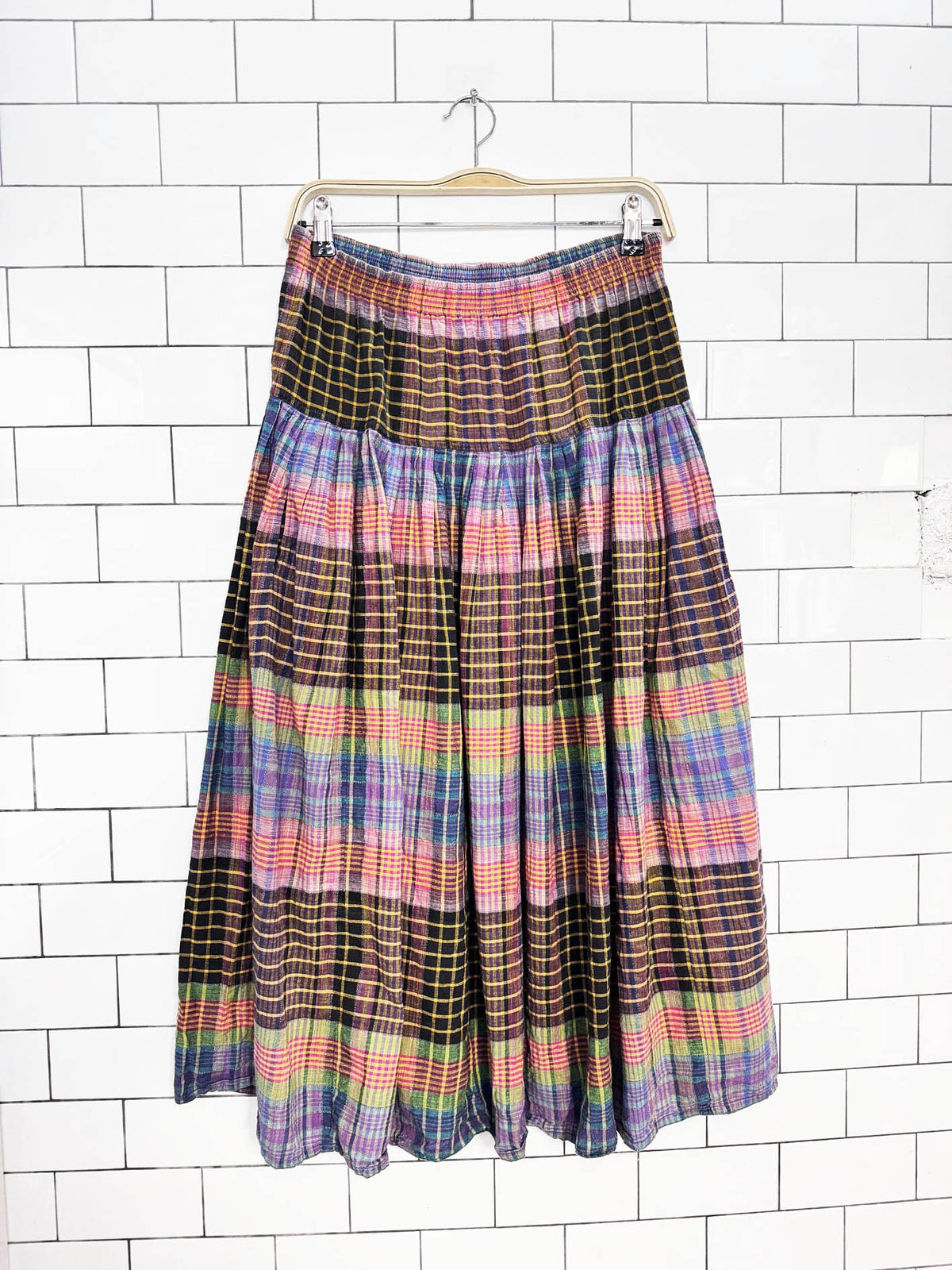 vintage 90s liz sport plaid pleated full midi skirt | made in India | liz claiborne