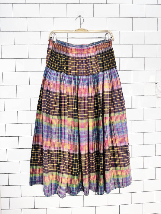 vintage 90s liz sport plaid pleated full midi skirt | made in India | liz claiborne