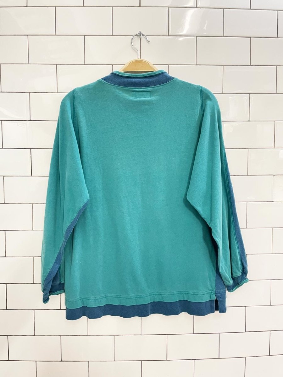 vintage 90s union bay embroidered colour block long sleeve top - good market thrift store