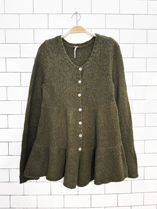 free people wool-blend peplum hem knit cardigan sweater