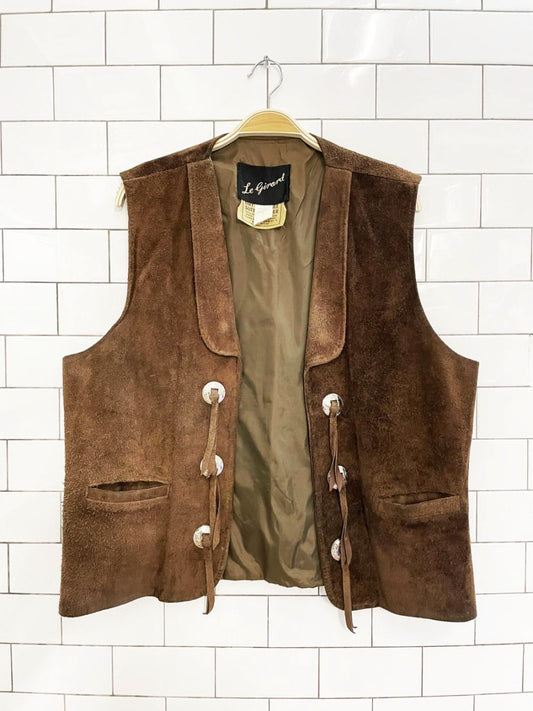 vintage 70s le girard suede concho fringe open vest - good market thrift store