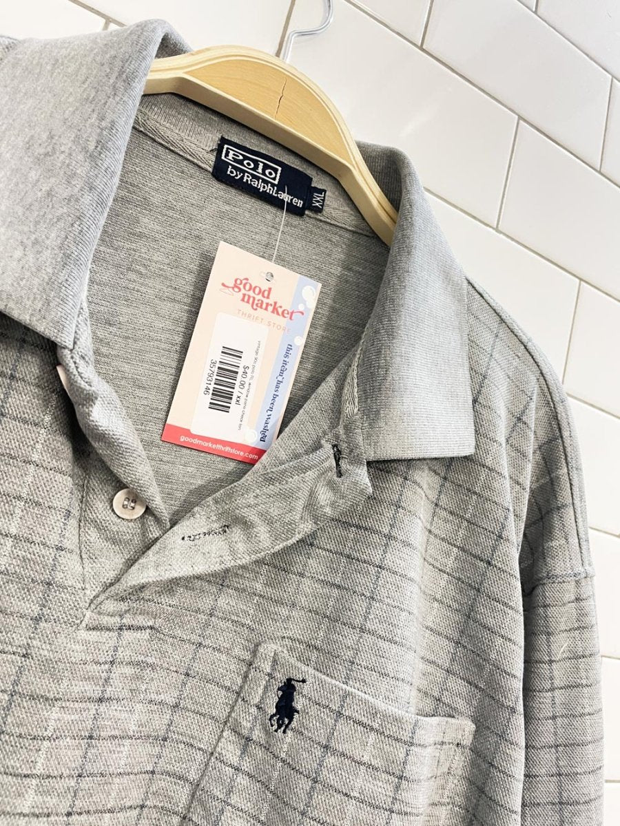 vintage 90s polo RL window pane check long sleeve polo shirt - good market thrift store