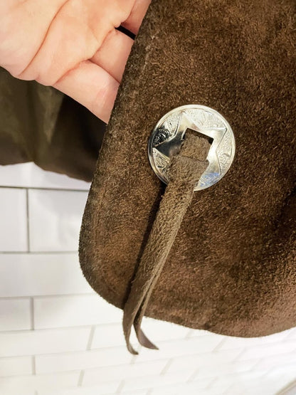 vintage 70s le girard suede concho fringe open vest - good market thrift store