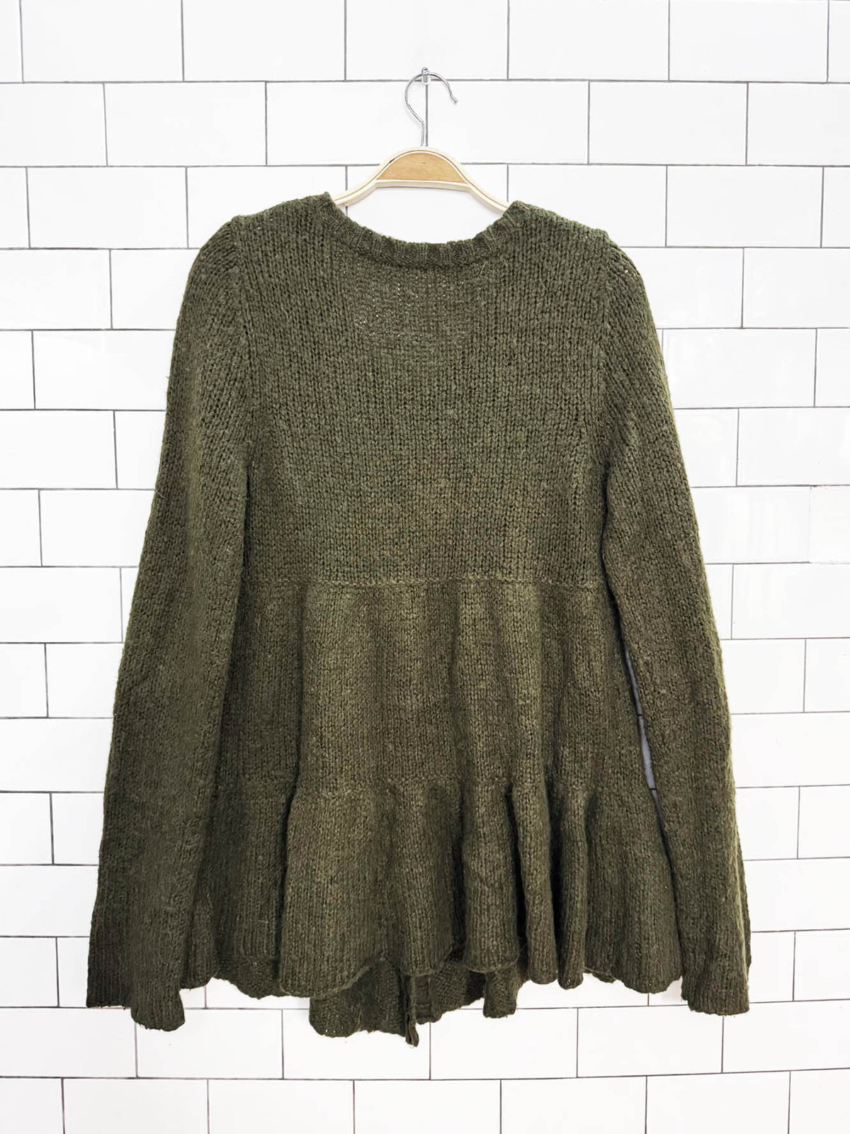 free people wool-blend peplum hem knit cardigan sweater