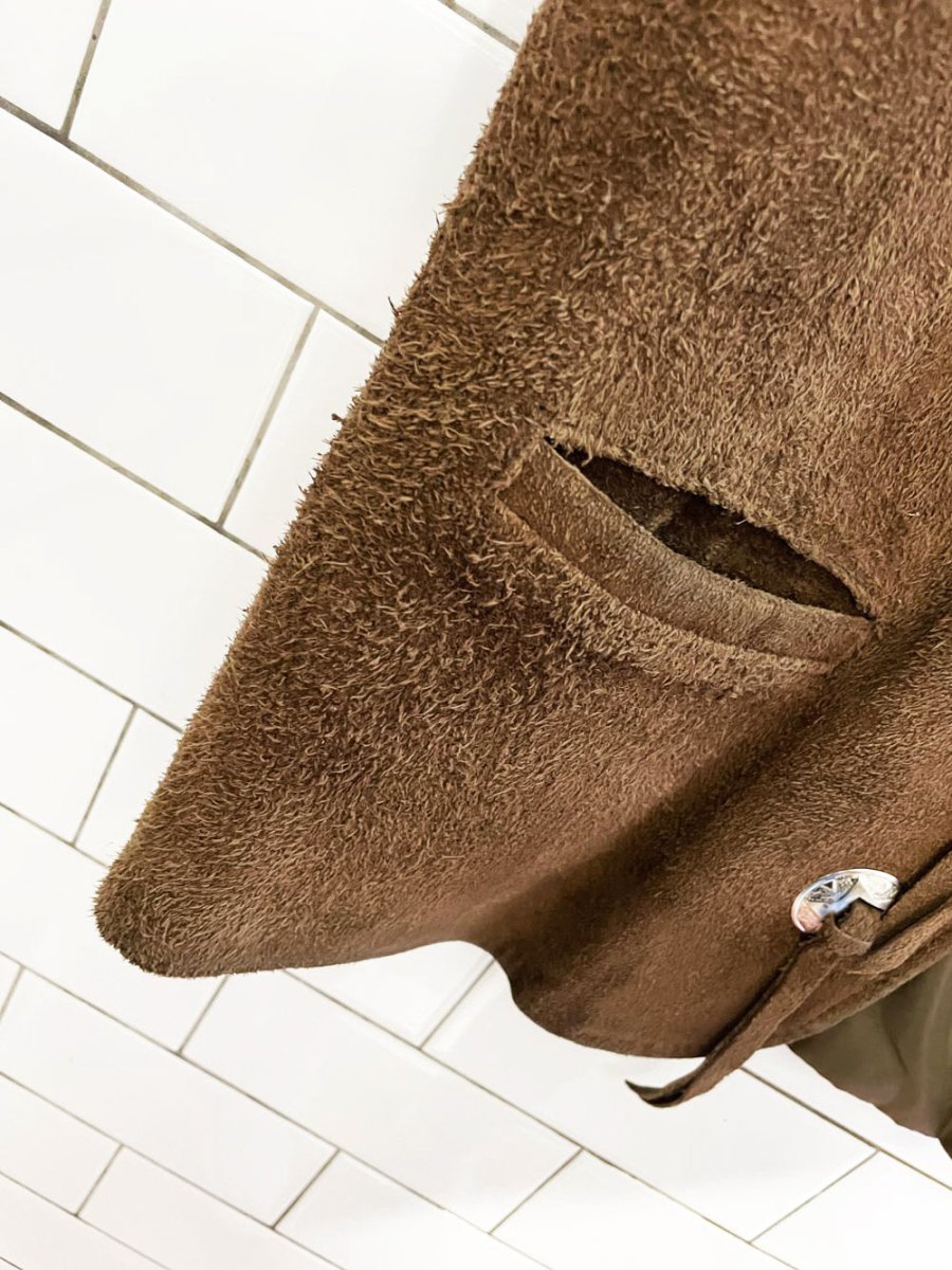 vintage 70s le girard suede concho fringe open vest - good market thrift store