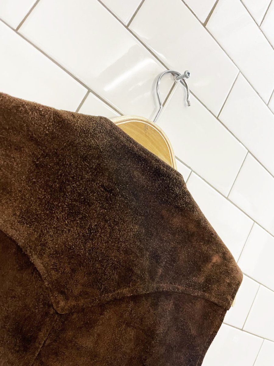 vintage 70s le girard suede concho fringe open vest - good market thrift store