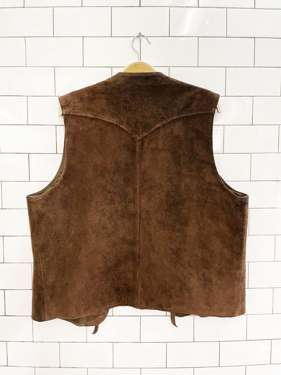 vintage 70s le girard suede concho fringe open vest - good market thrift store