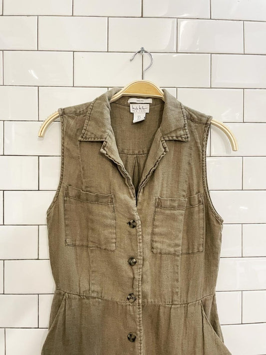 nicole miller 100% linen sleeveless shirt dress - good market thrift store