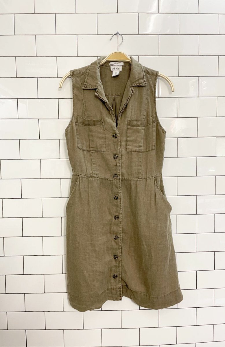 nicole miller 100% linen sleeveless shirt dress - good market thrift store