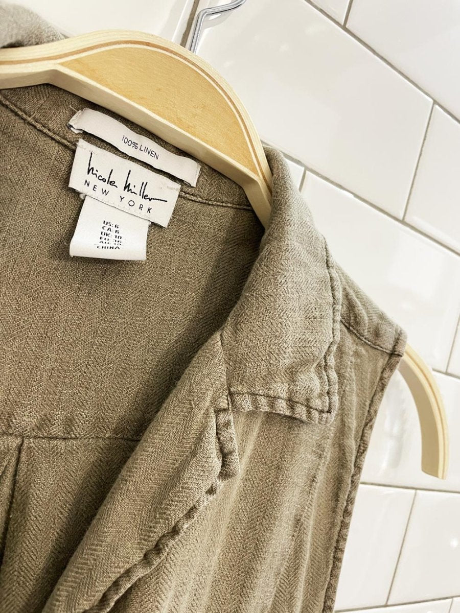 nicole miller 100% linen sleeveless shirt dress - good market thrift store