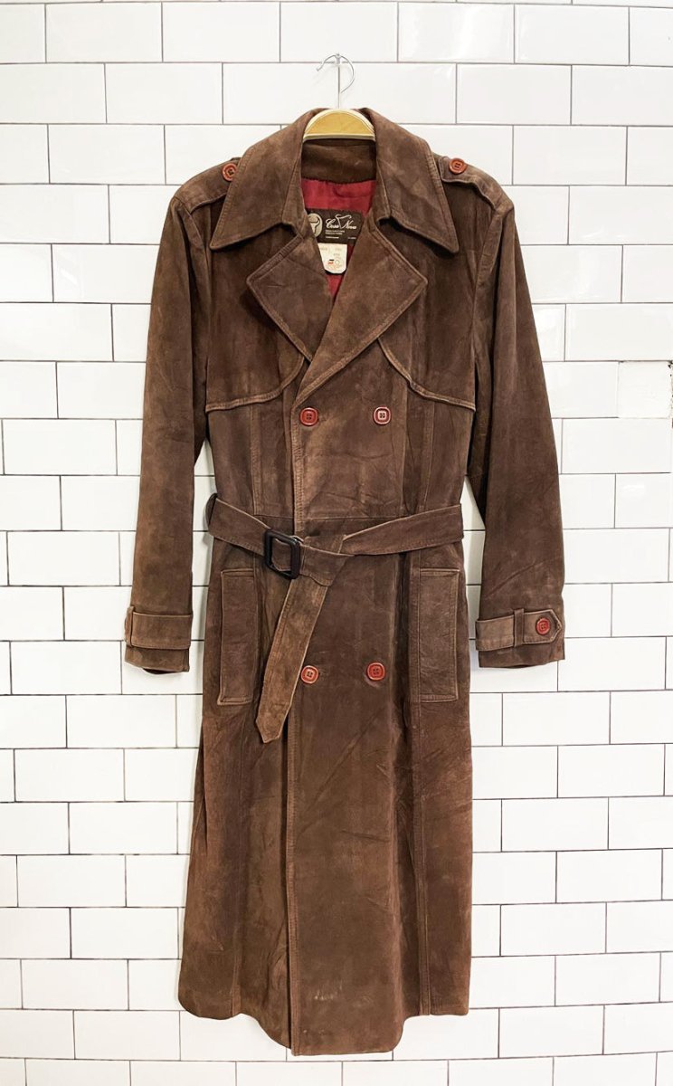 vintage 70s cosa nova double breasted suede trench coat | leather - good market thrift store