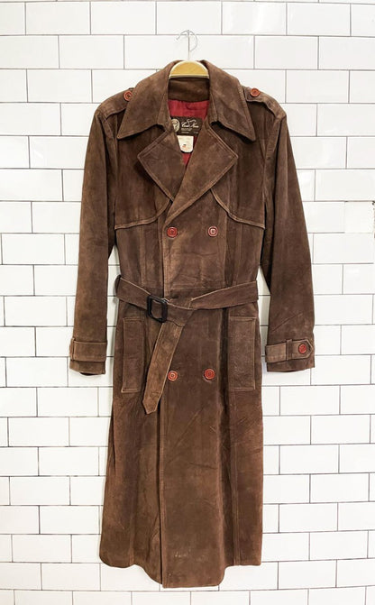 vintage 70s cosa nova double breasted suede trench coat | leather - good market thrift store